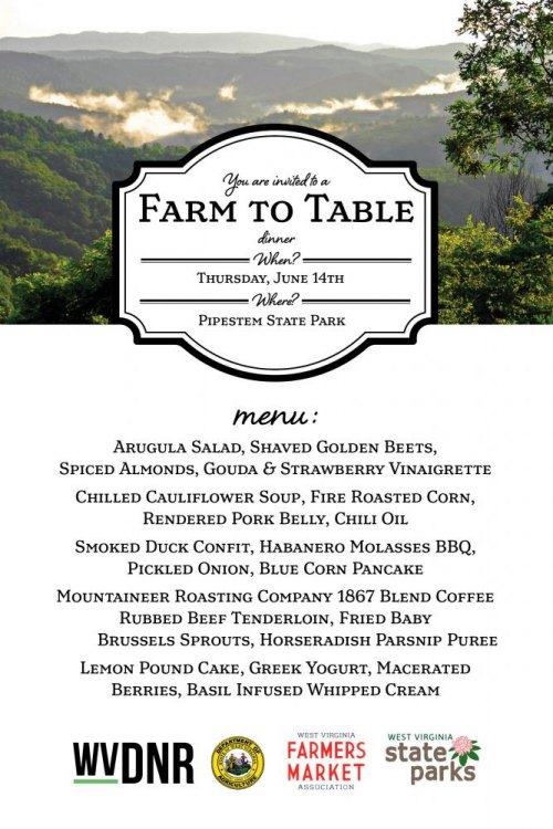 West Virginia State Parks Farm to Table Dinner June 14 West Virginia State Parks Farm to Table Dinner June 14